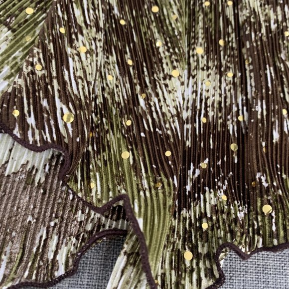 Dressbarn Sleeveless Sequined‎ Blouse V-Neck Petite Large Textures Green Brown - Picture 8 of 12